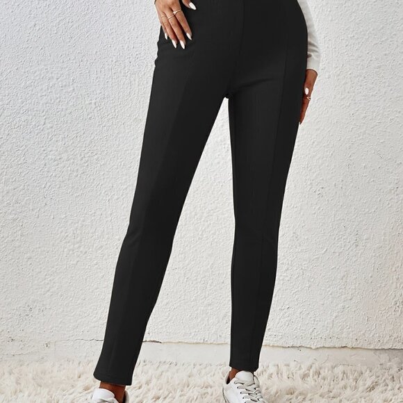 Black Casual Womens Solid High Waist Leggings - Picture 4 of 5